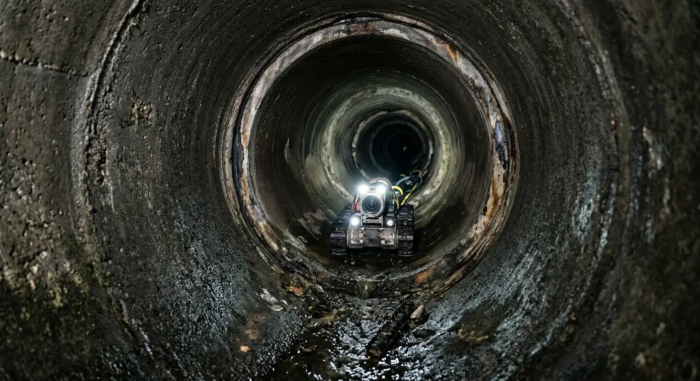 Robotic sewer camera inspecting pipe interior for Sewer Line Cleaning in Morristown