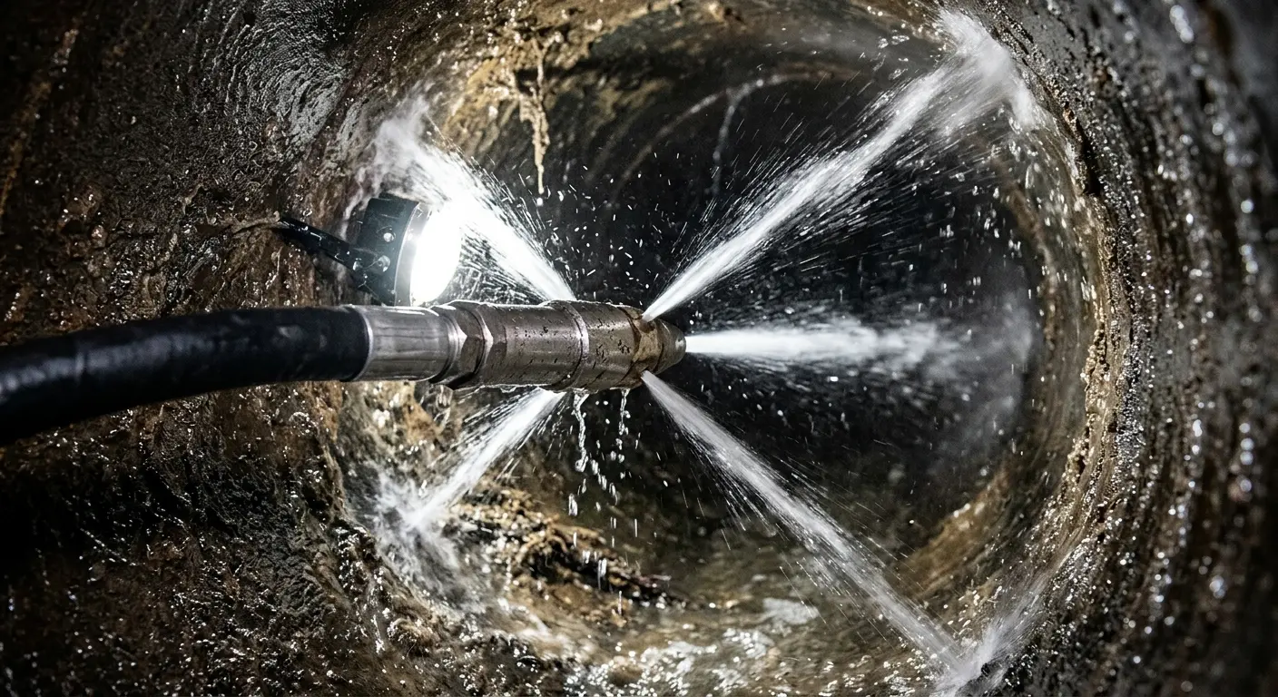 High-pressure hydro jetting nozzle cleaning sewer pipe for Storm Drain Cleaning in Morristown